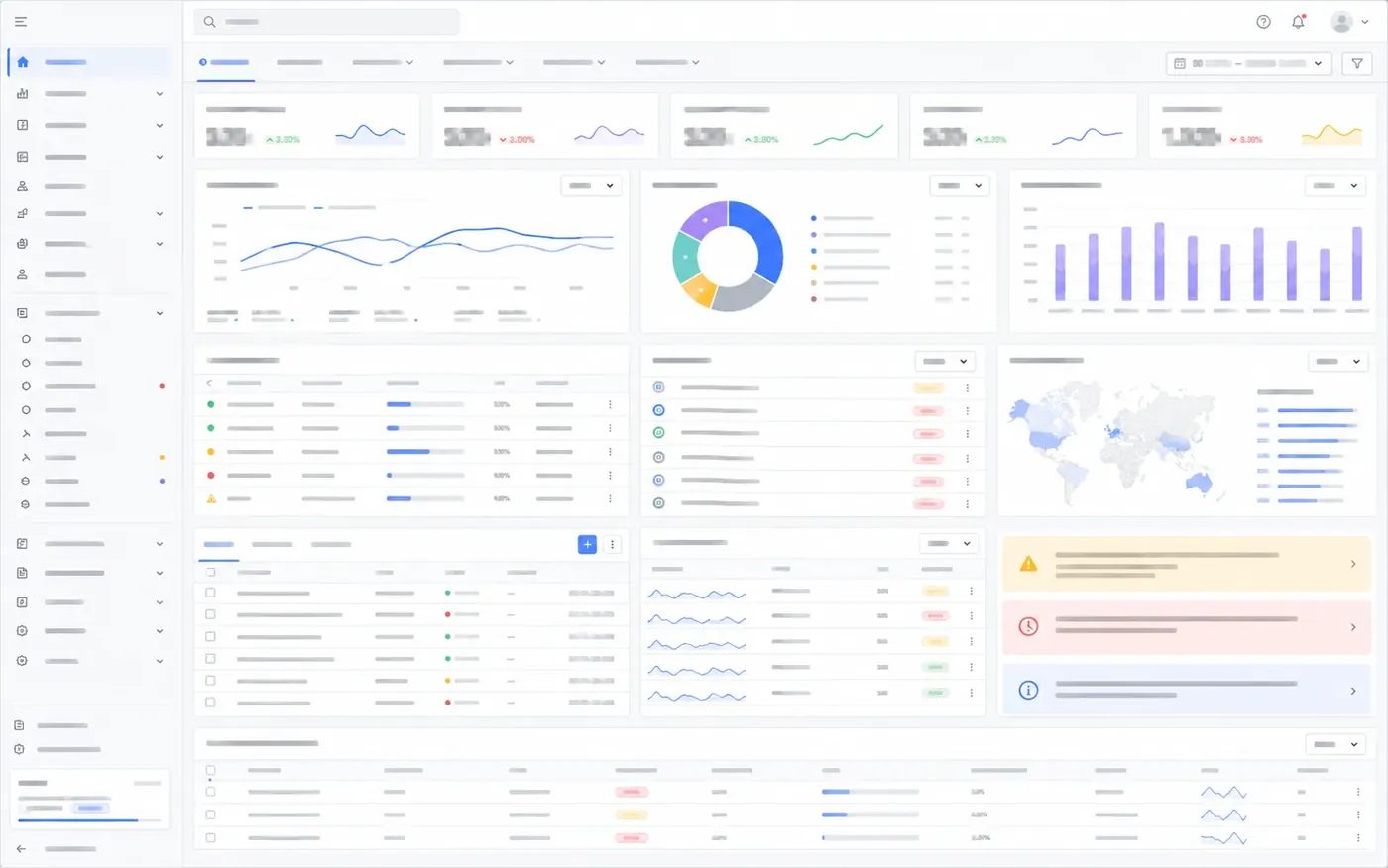 Input screenshot of a fictional SaaS dashboard with dense cards, low-contrast warnings, and unclear navigation.