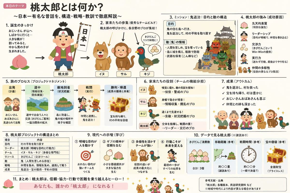 Momotaro Explainer Slide in Hybrid Style generated image example