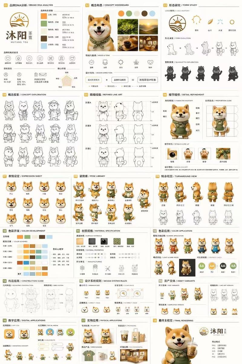 Product Marketing - 18-Panel Mascot Brand Identity Document generated image example