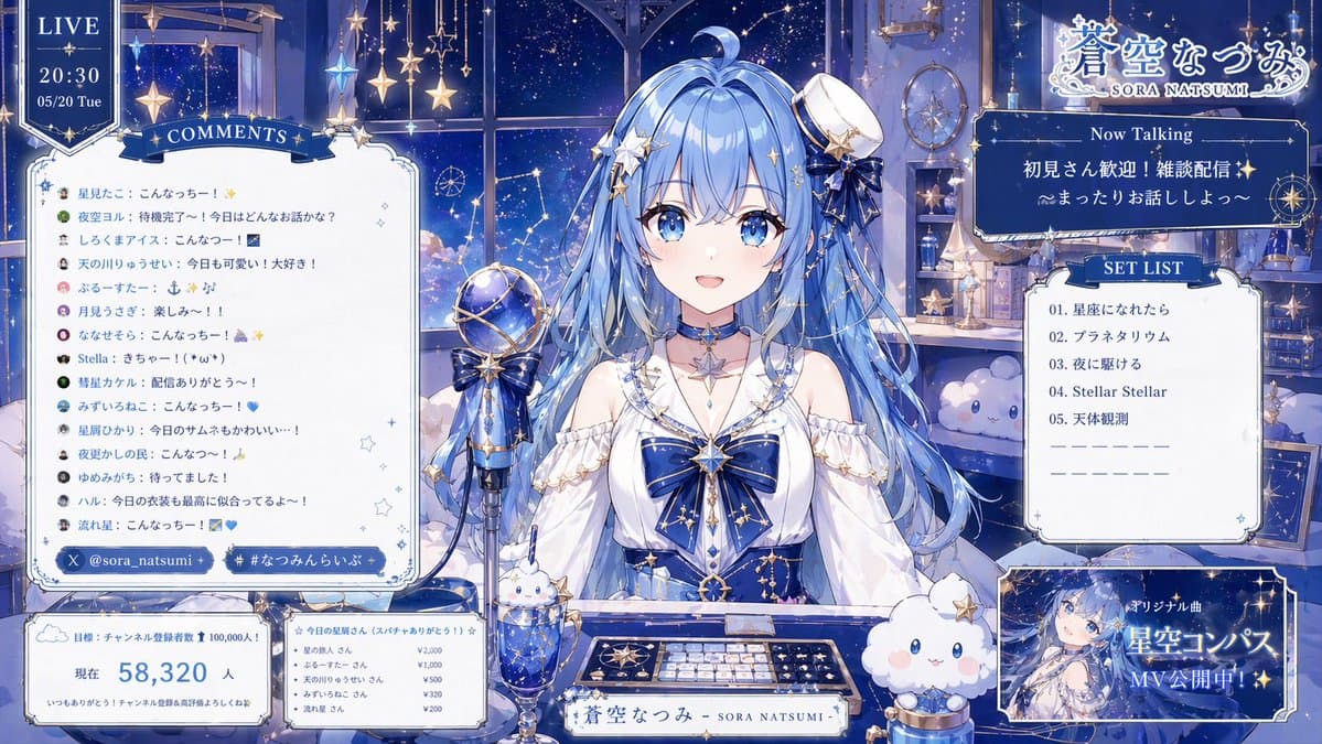 YouTube Thumbnail - Celestial VTuber Livestream Overlay generated image example