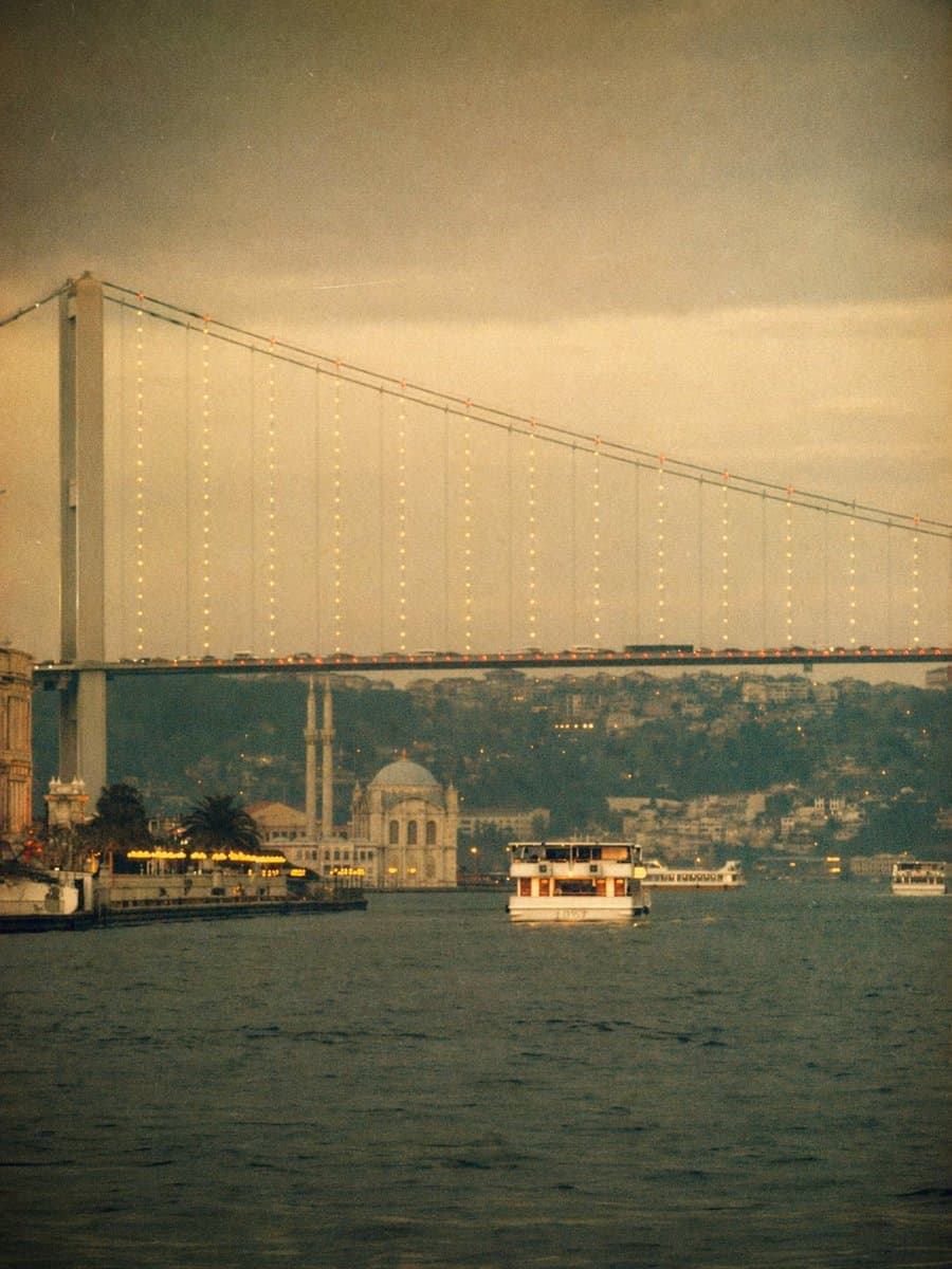 Social Media Post - Vintage Bosphorus Bridge Ferry Scene generated image example