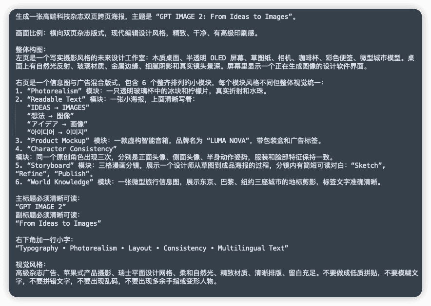 Infographic / Edu Visual - Chinese Prompt Sheet for GPT IMAGE 2 generated image example