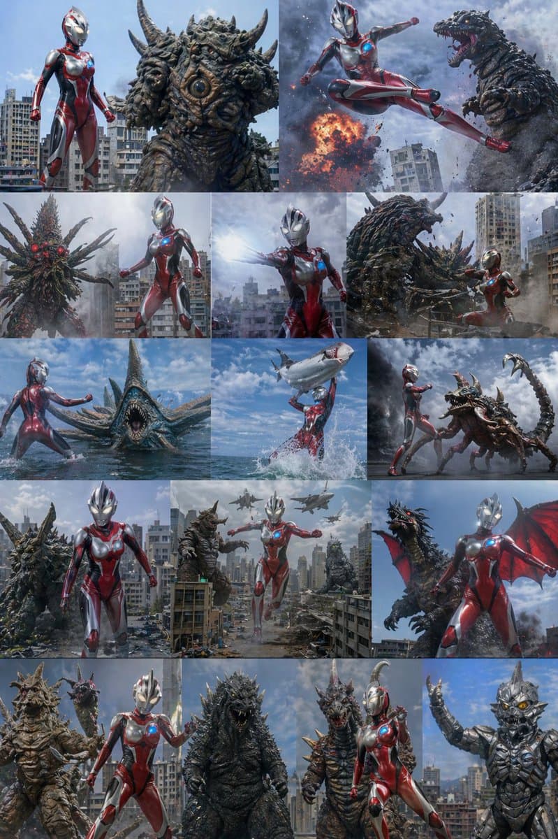 Comic / Storyboard - Ultra Woman Kaiju Battle Variations generated image example
