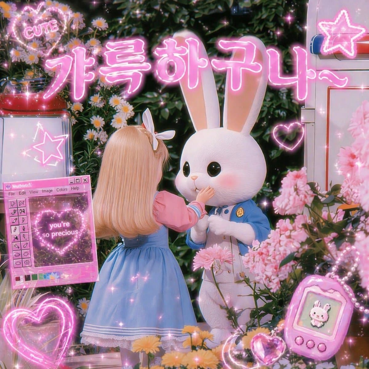 Social Media Post - Kawaii Bunny Garden Neon Scene generated image example