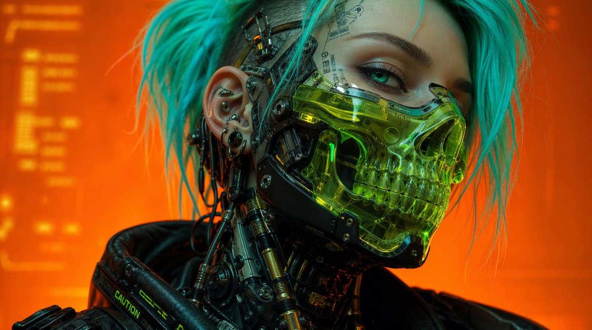Profile / Avatar - Cyberpunk Cyborg Skull Mask Portrait generated image example
