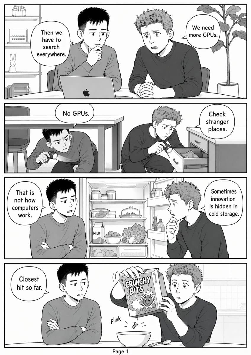 Comic / Storyboard - Funny GPU Search Comic Page generated image example