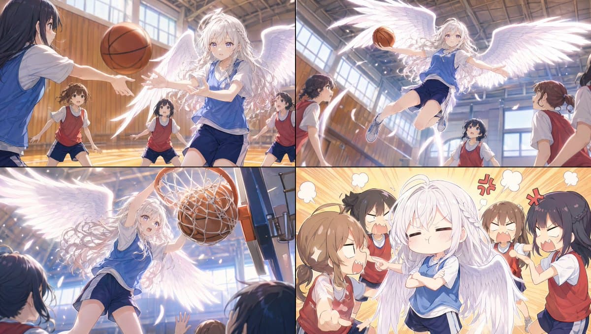Comic / Storyboard - Angel Girl Basketball Storyboard generated image example