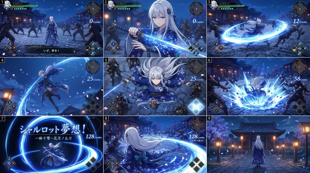 Comic / Storyboard - Anime RPG Sword Attack Storyboard generated image example