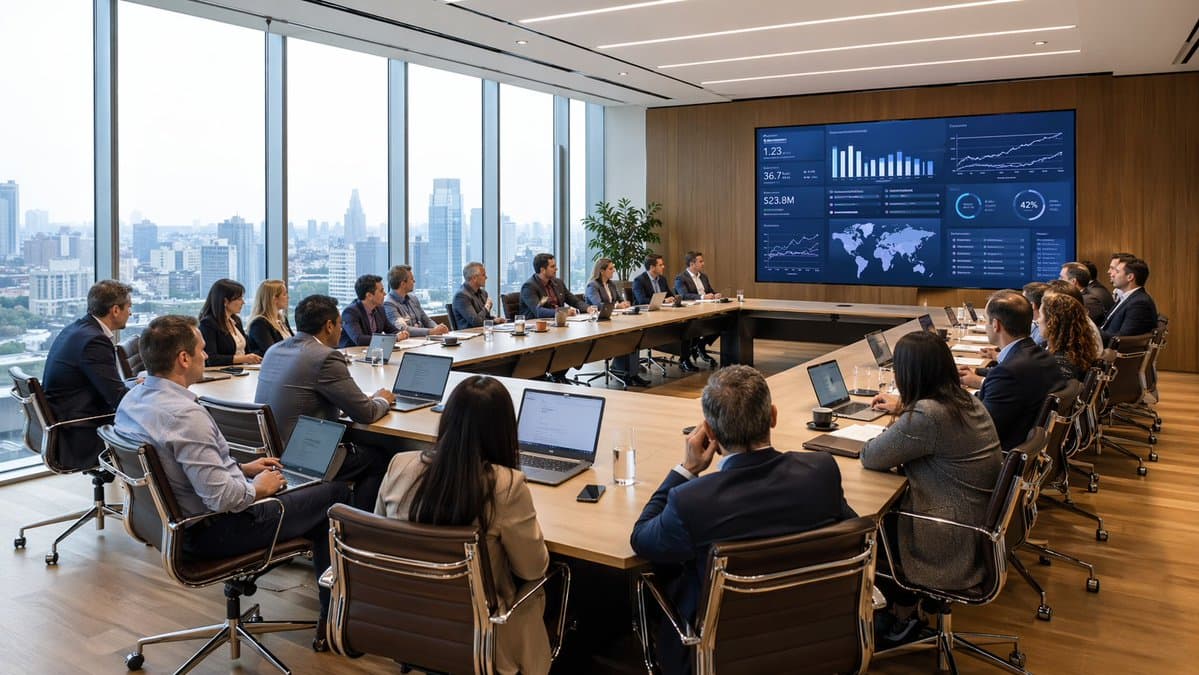 Social Media Post - Modern Boardroom Analytics Meeting generated image example