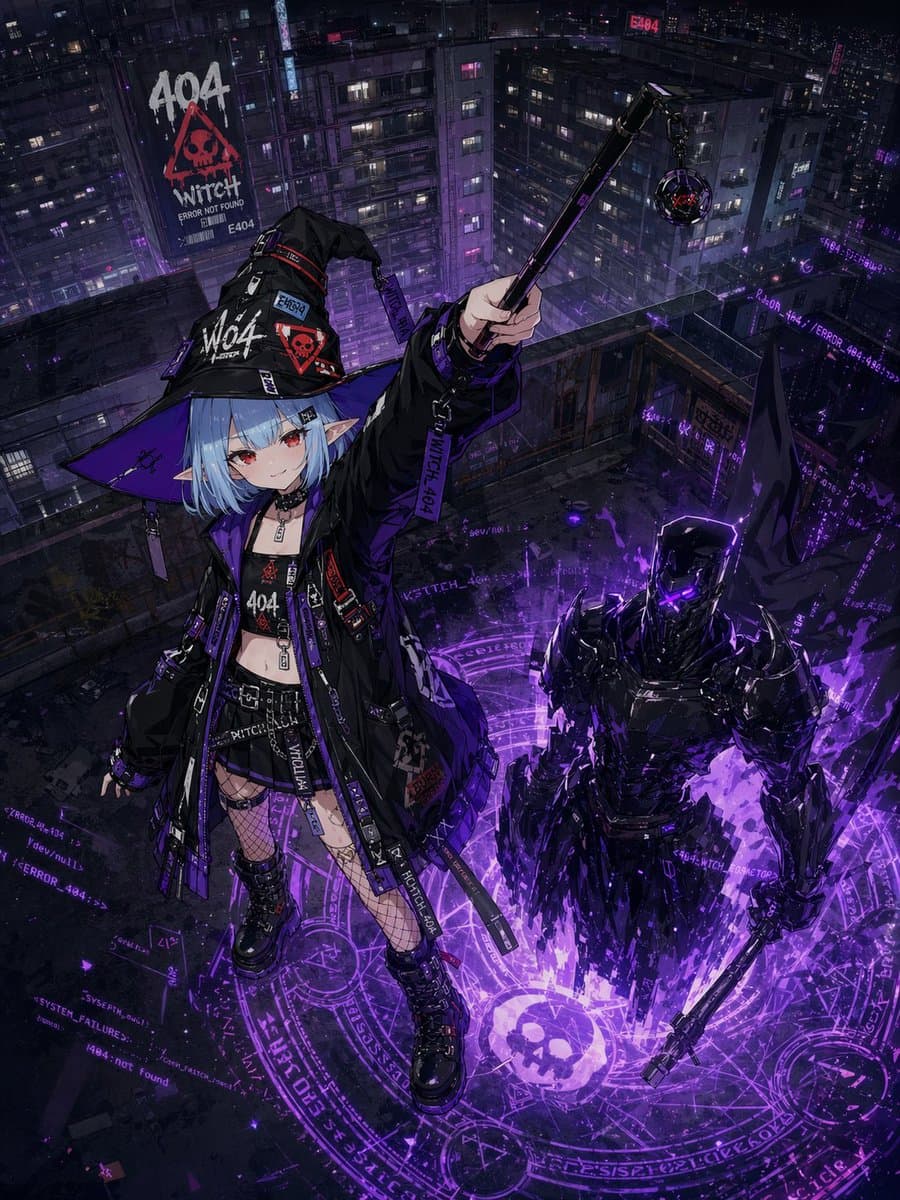 YouTube Thumbnail - Cyberpunk 404 Witch Summoning generated image example