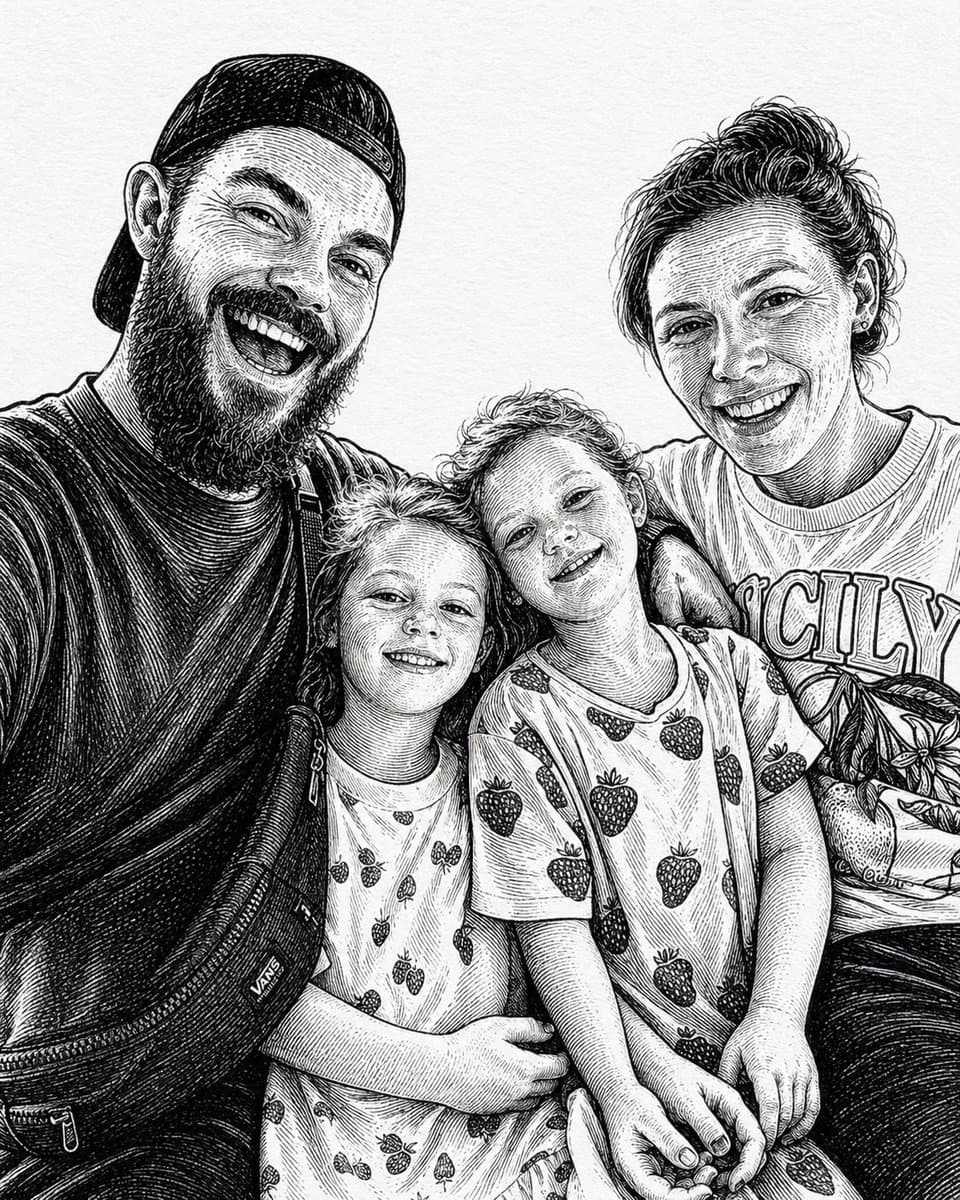 Profile / Avatar - Ink-Etched Family Portrait generated image example