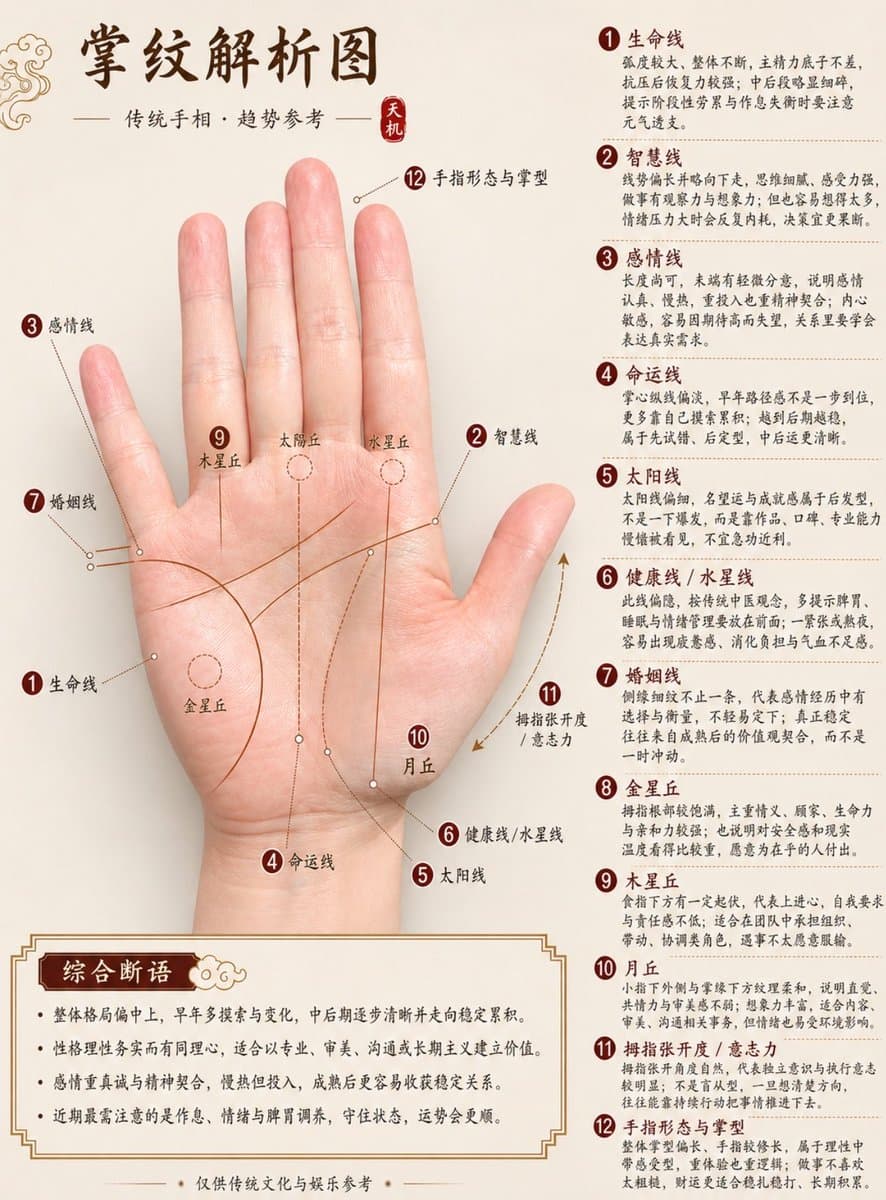 Infographic / Edu Visual - Professional Chinese Palmistry Analysis Chart generated image example