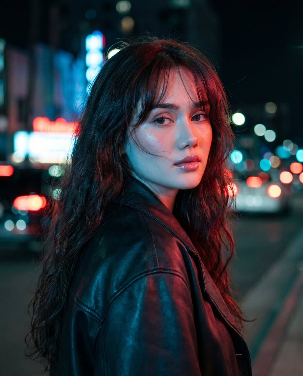 Social Media Post - Neon Night Shoulder-Look Portrait generated image example