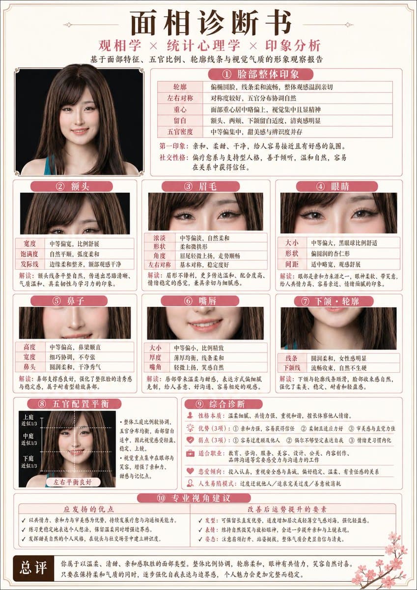 Infographic / Edu Visual - Japanese-Style Facial Analysis Diagnostic Poster generated image example
