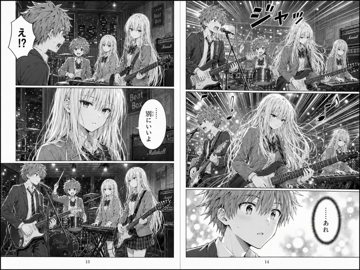 Comic / Storyboard - Two-Page School Band Manga Spread generated image example