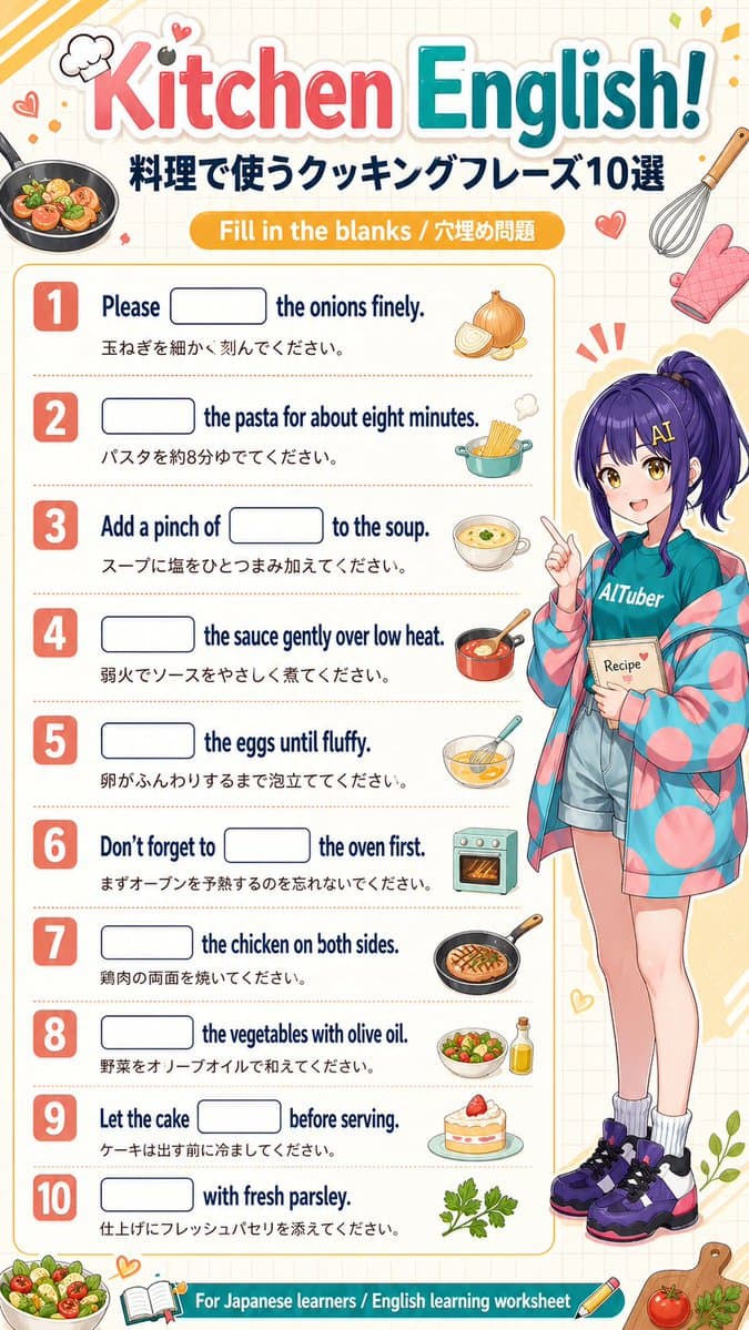 Infographic / Edu Visual - Kitchen English Fill-in Worksheet Poster generated image example