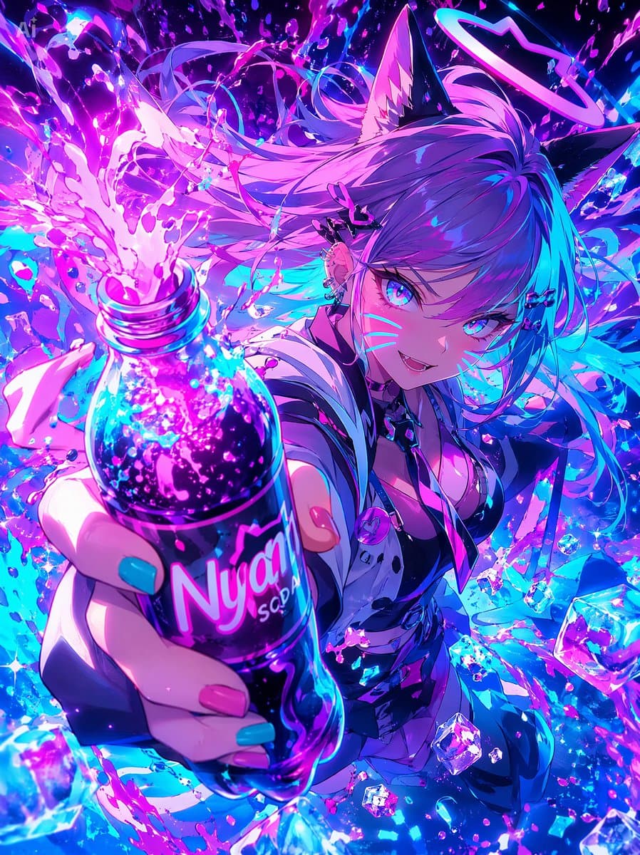 Product Marketing - Neon Catgirl Soda Burst generated image example