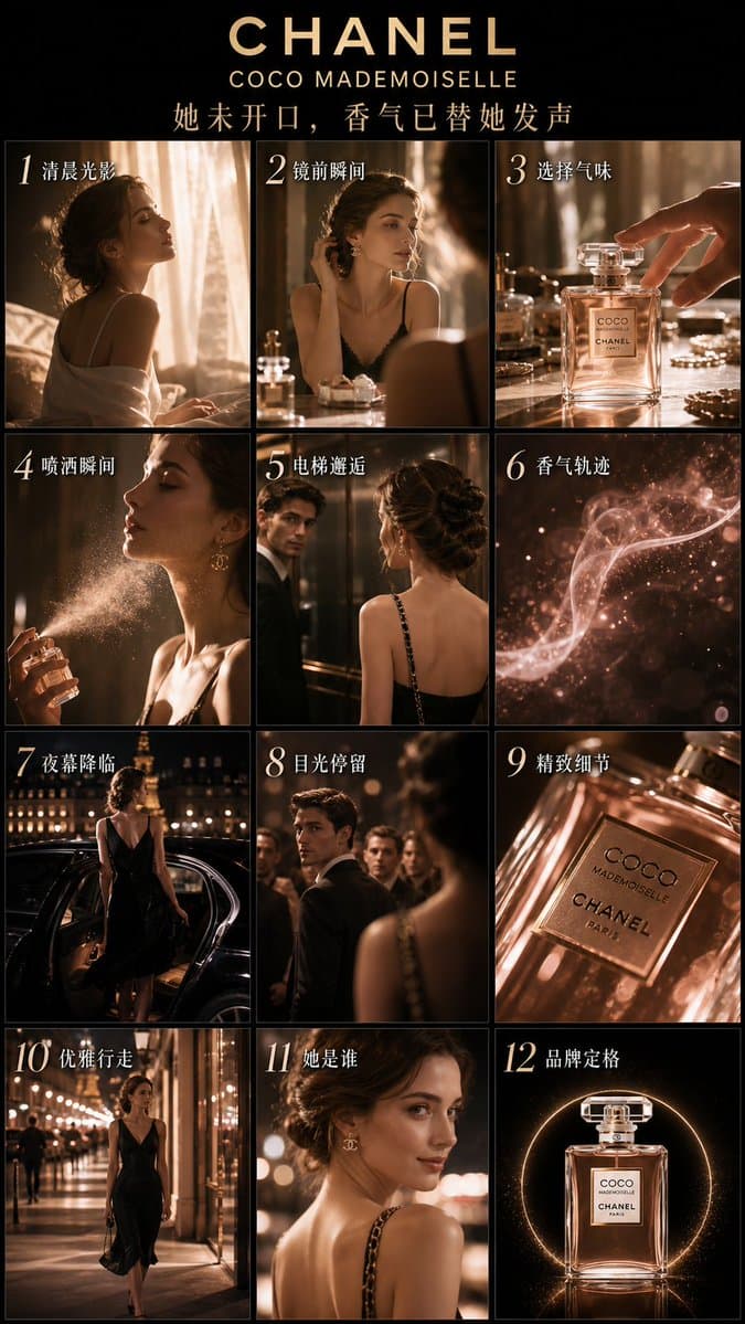 Comic / Storyboard - Luxury Perfume Advertising Storyboard generated image example