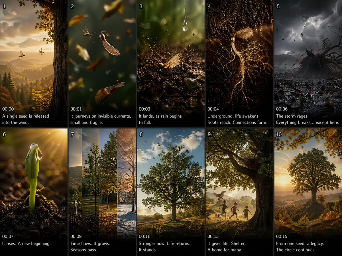 Comic / Storyboard - Cinematic Seed Life Storyboard generated image example