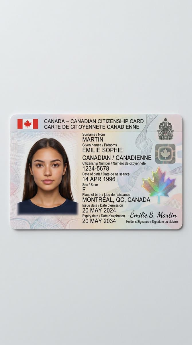 Product Marketing - Realistic Canadian Citizenship Card generated image example