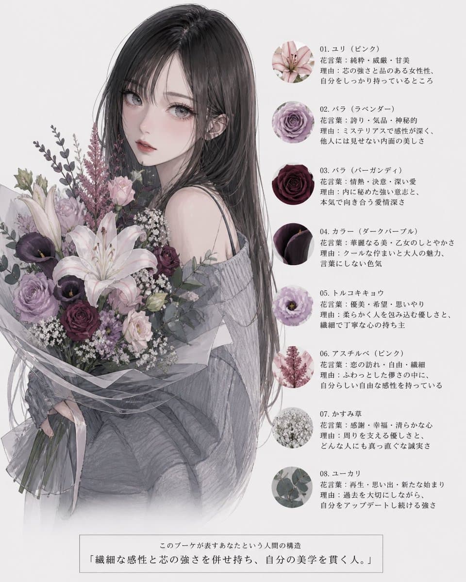 Infographic / Edu Visual - Anime Floral Personality Poster generated image example