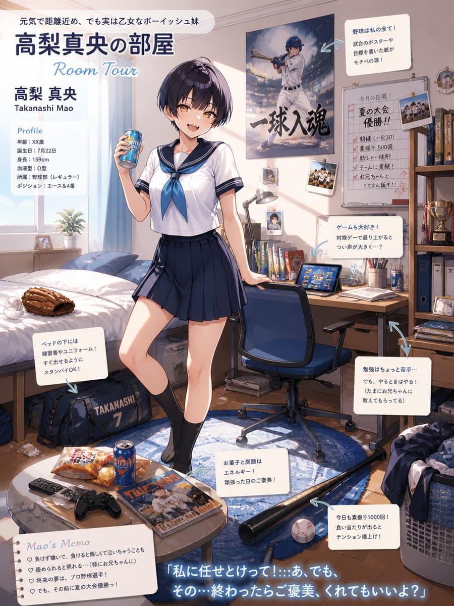 Game Asset - Anime Baseball Sister Room Tour generated image example