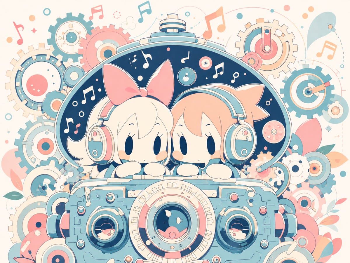 Game Asset - Milky Pastel Chibi Music Camera Twins generated image example