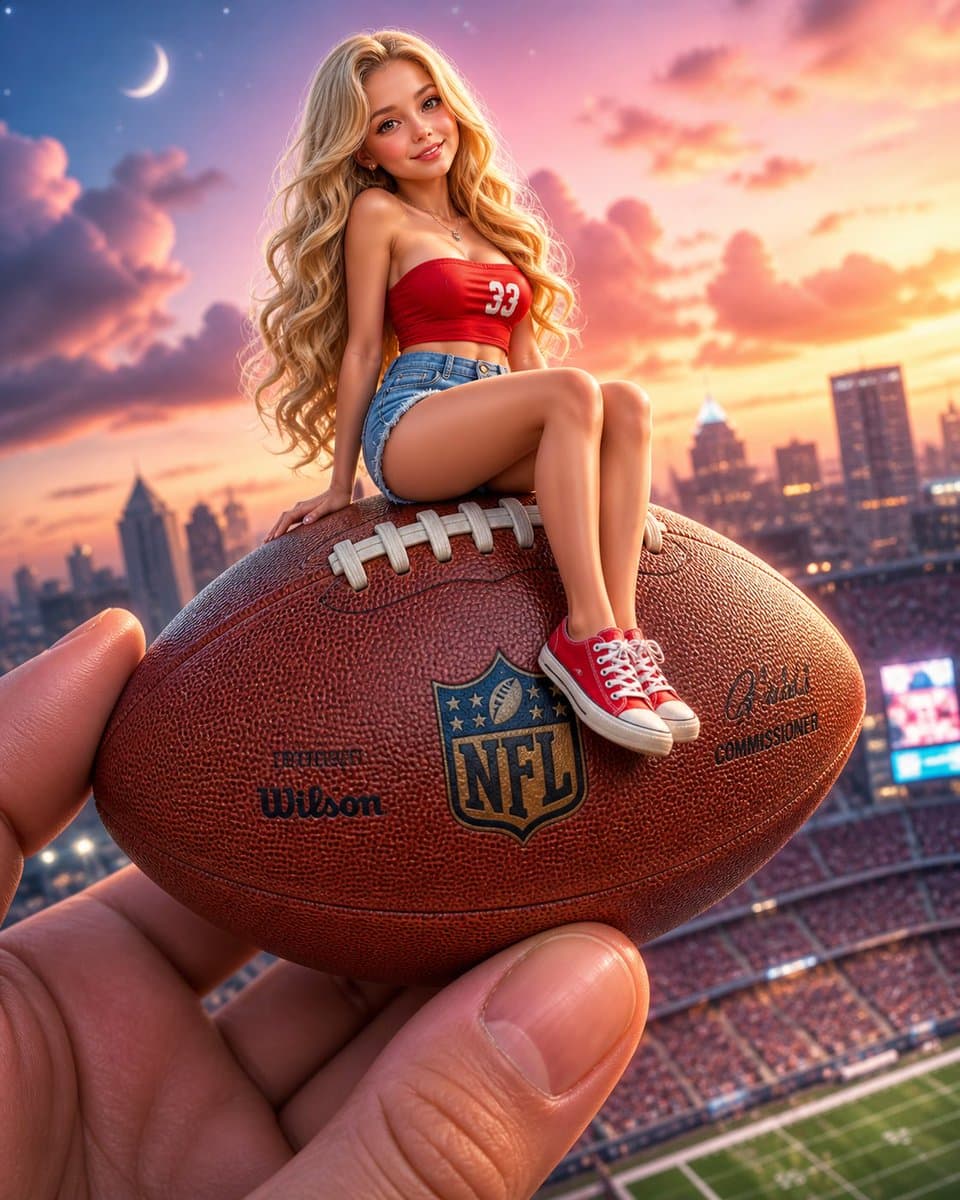 Social Media Post - Miniature Girl on Giant Football generated image example