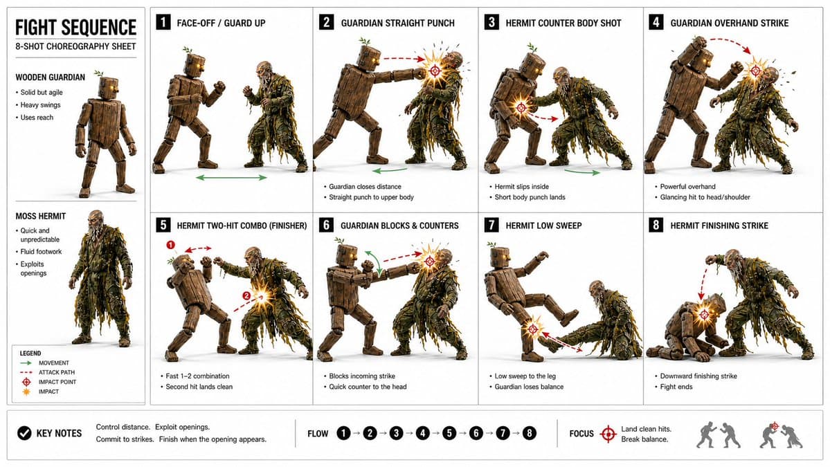 Comic / Storyboard - Action Storyboard Simplification generated image example