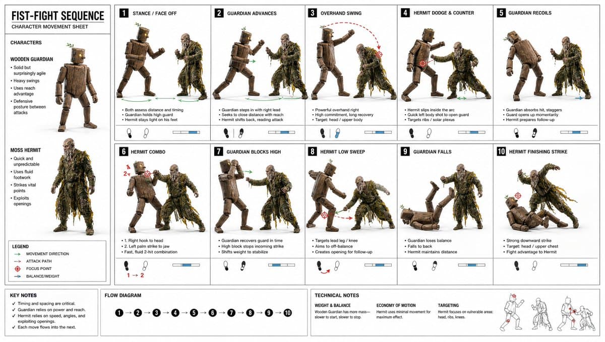 Comic / Storyboard - Fist-Fight Character Motion Sheet generated image example