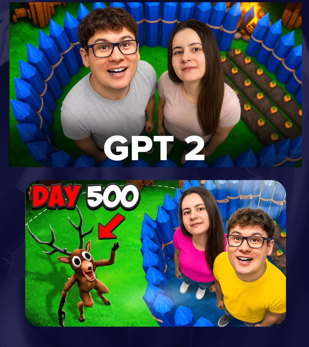 YouTube Thumbnail - GPT 2 Day 500 Gaming Thumbnail generated image example