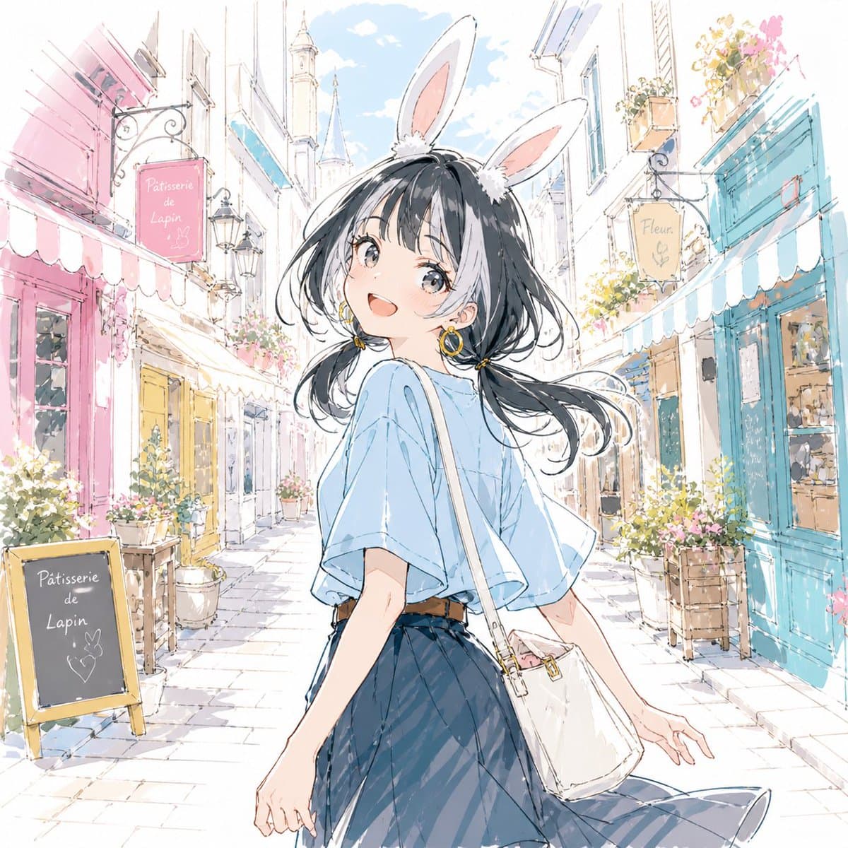 Comic / Storyboard - Pastel Bunny Girl Street Walk generated image example