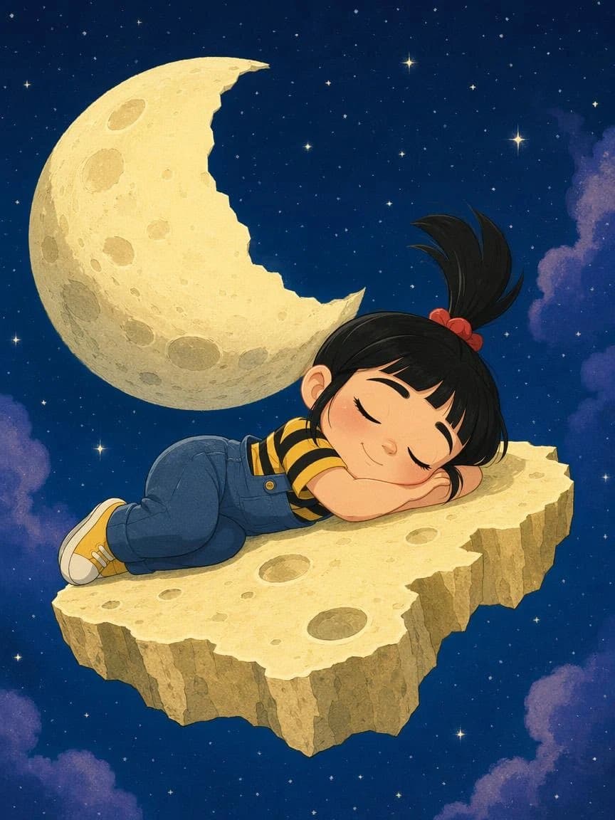 Comic / Storyboard - Sleeping Girl on Moon Rock generated image example