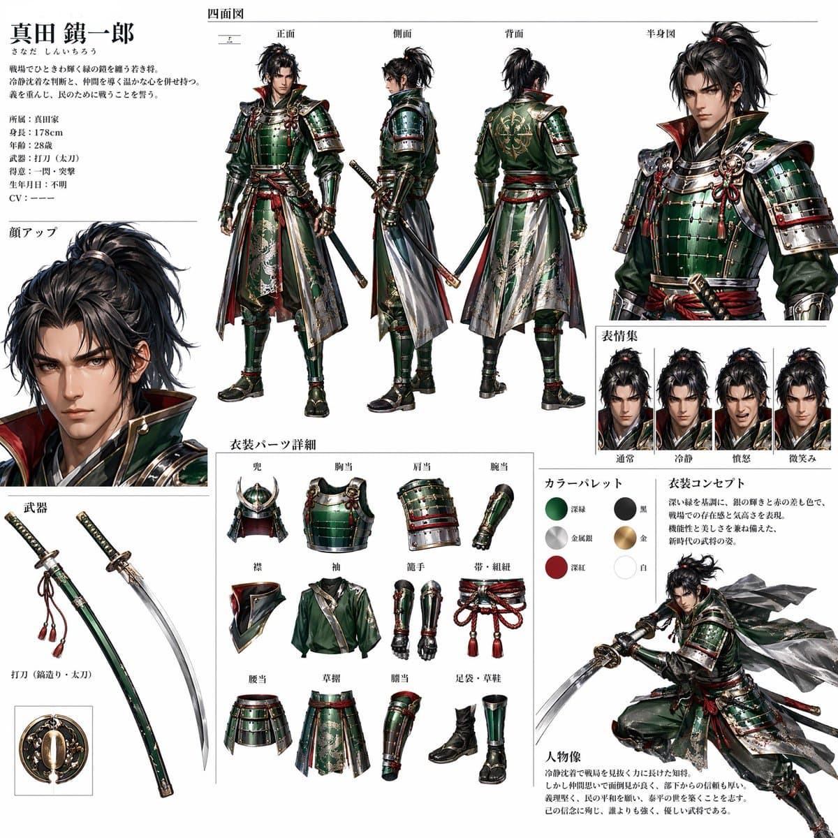 Comic / Storyboard - Ginger Ale Samurai Character Sheet generated image example