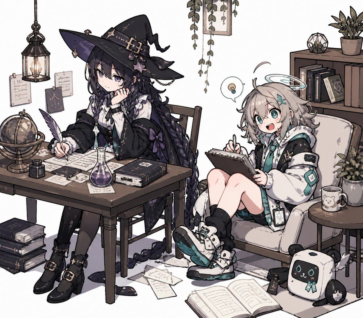 Comic / Storyboard - Cozy Witch and Halo Girl Study Scene generated image example