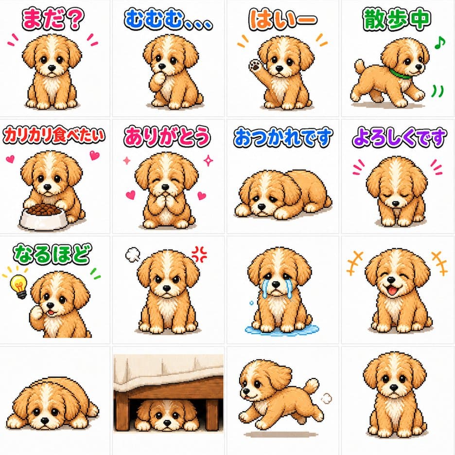 Profile / Avatar - Cute Puppy LINE Sticker Grid generated image example