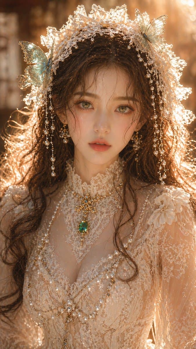 Dreamy Oriental female portrait prompt generated image example
