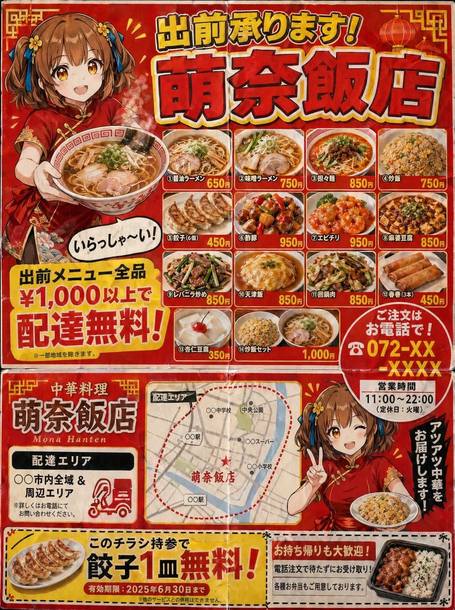 Japanese Chinese Food Delivery Flyer generated image example